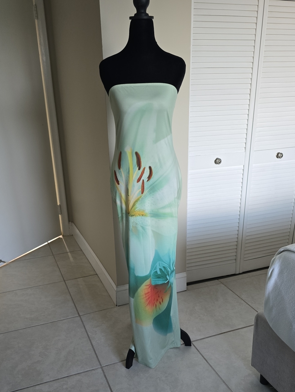 Strapless Floral Maxi Dress in Mint Green
